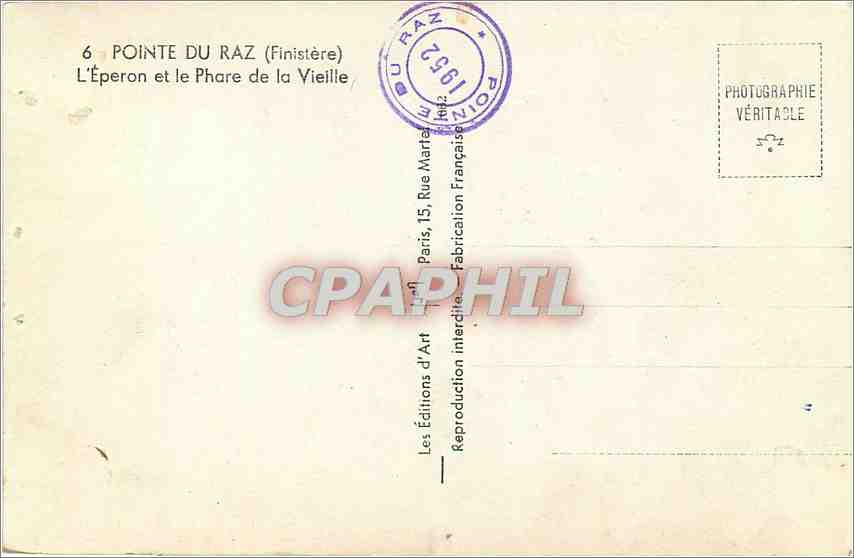CPA Pointe du Raz Finister L'Eperon et le Phare de la Vieille  — Rückseite