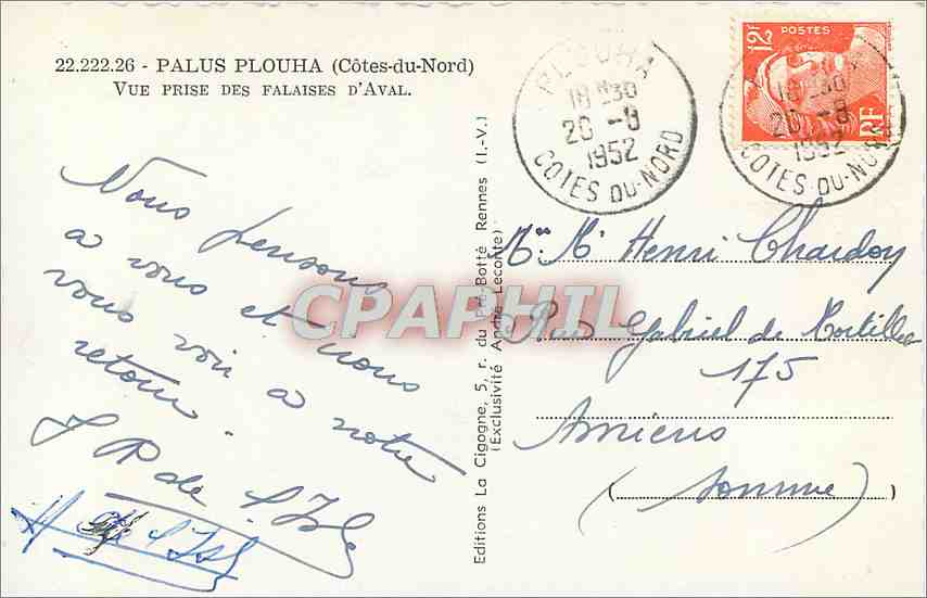 Palus Plouha — Vue prise des falaises d'Aval — Éditions La Cigogne, S. r. du B. Botté — Rückseite