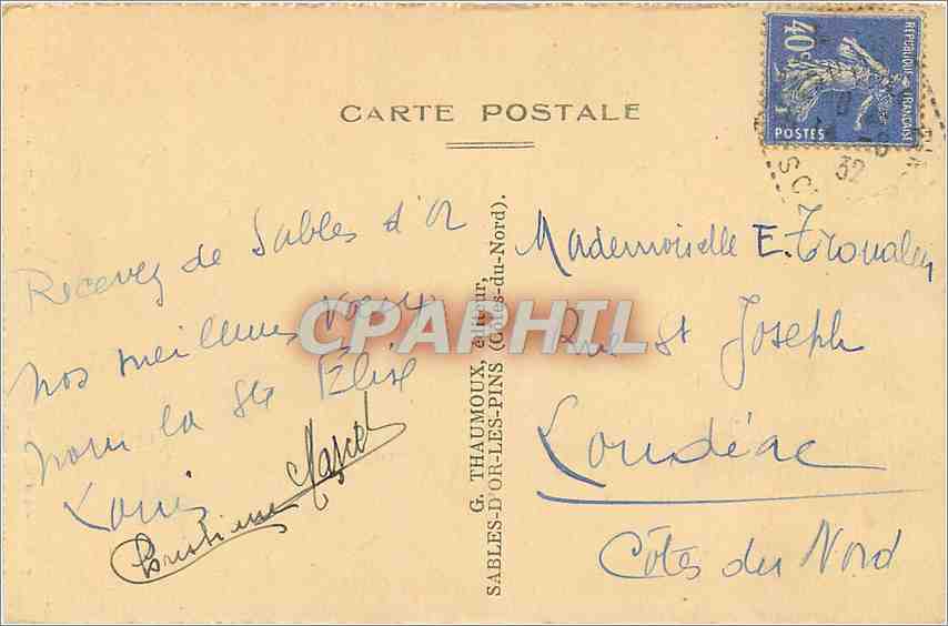 CPA Sables d'Or les Pins Une Cascade dans la Vallee de Diane  — Rückseite