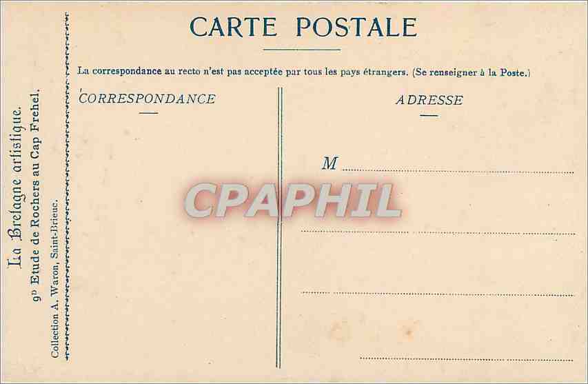 CPA Etude de Rochers au Cap Frehel  — Rückseite