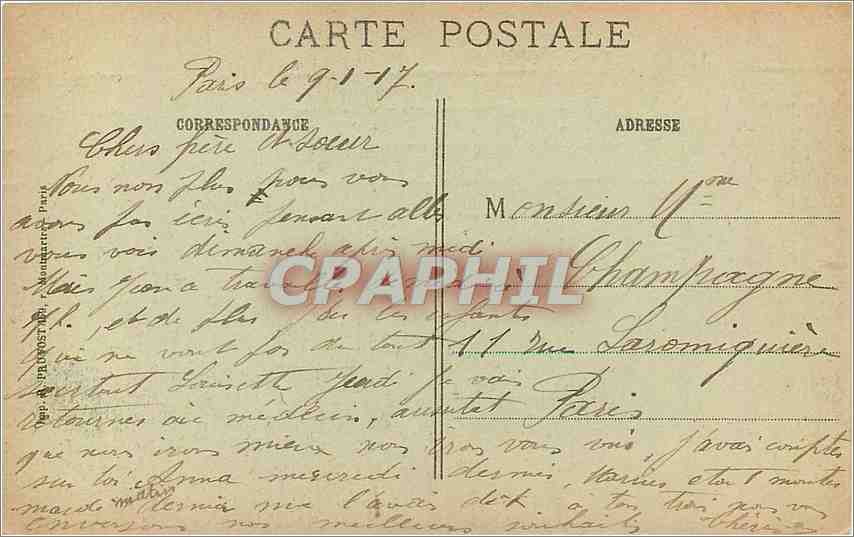 Réfugiée belge — Bouquetière de Namur — Editeur A. H. Paris — Verso