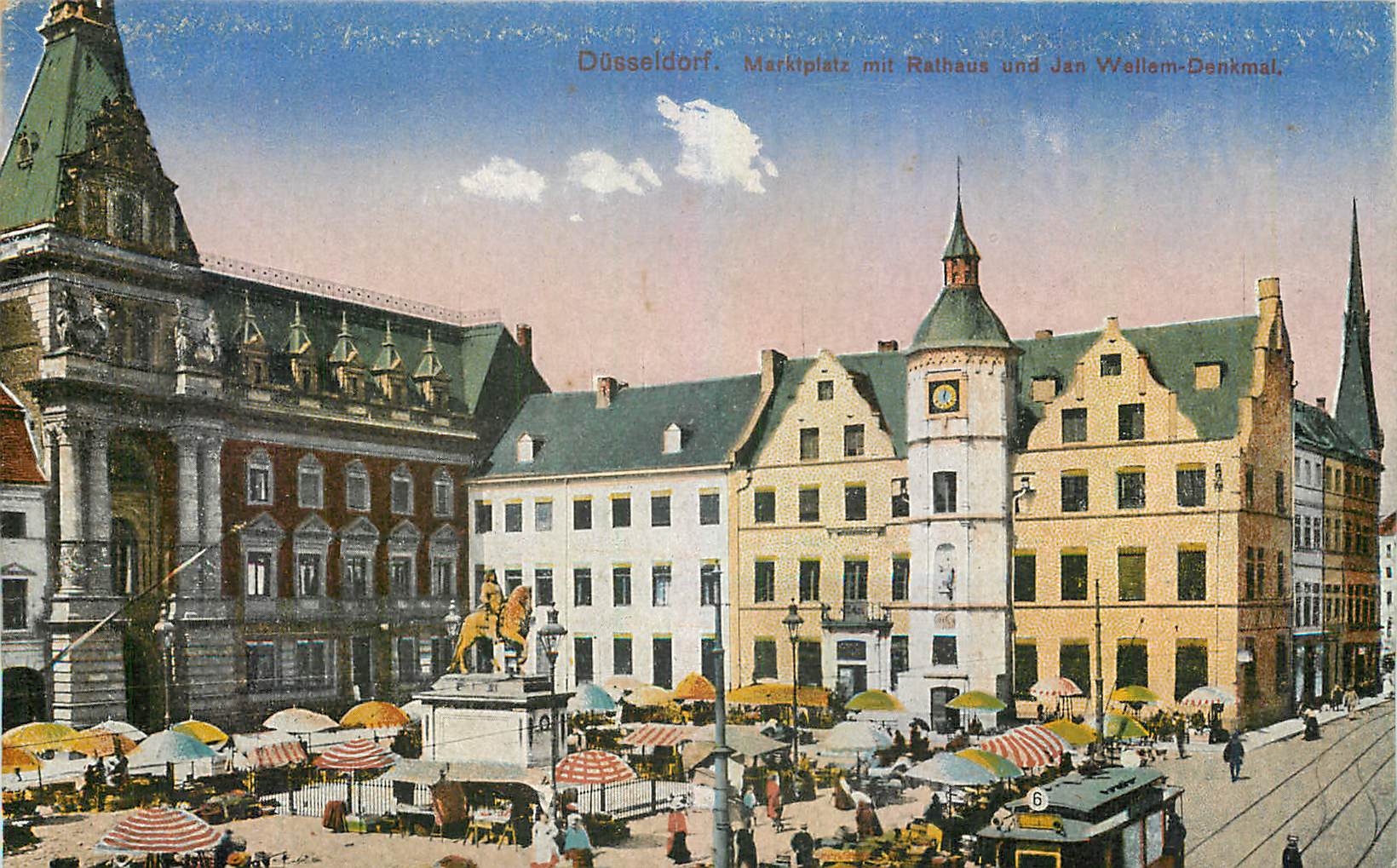 CPA Dusseldorf Marktplatz mit Rathaus und Jan Weilam Denkmal 