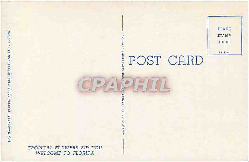 CPA Tropical Flowers Bid you Welcome to Florida  — Rückseite