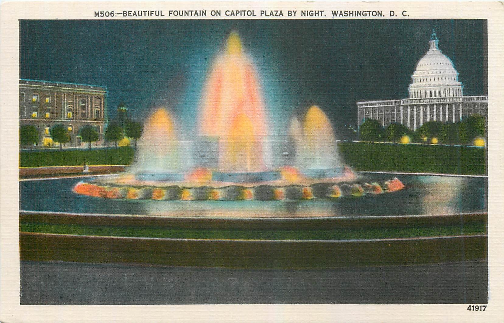 CPA Beautiful Fountain on Capitol Plaza by night Washington DC 