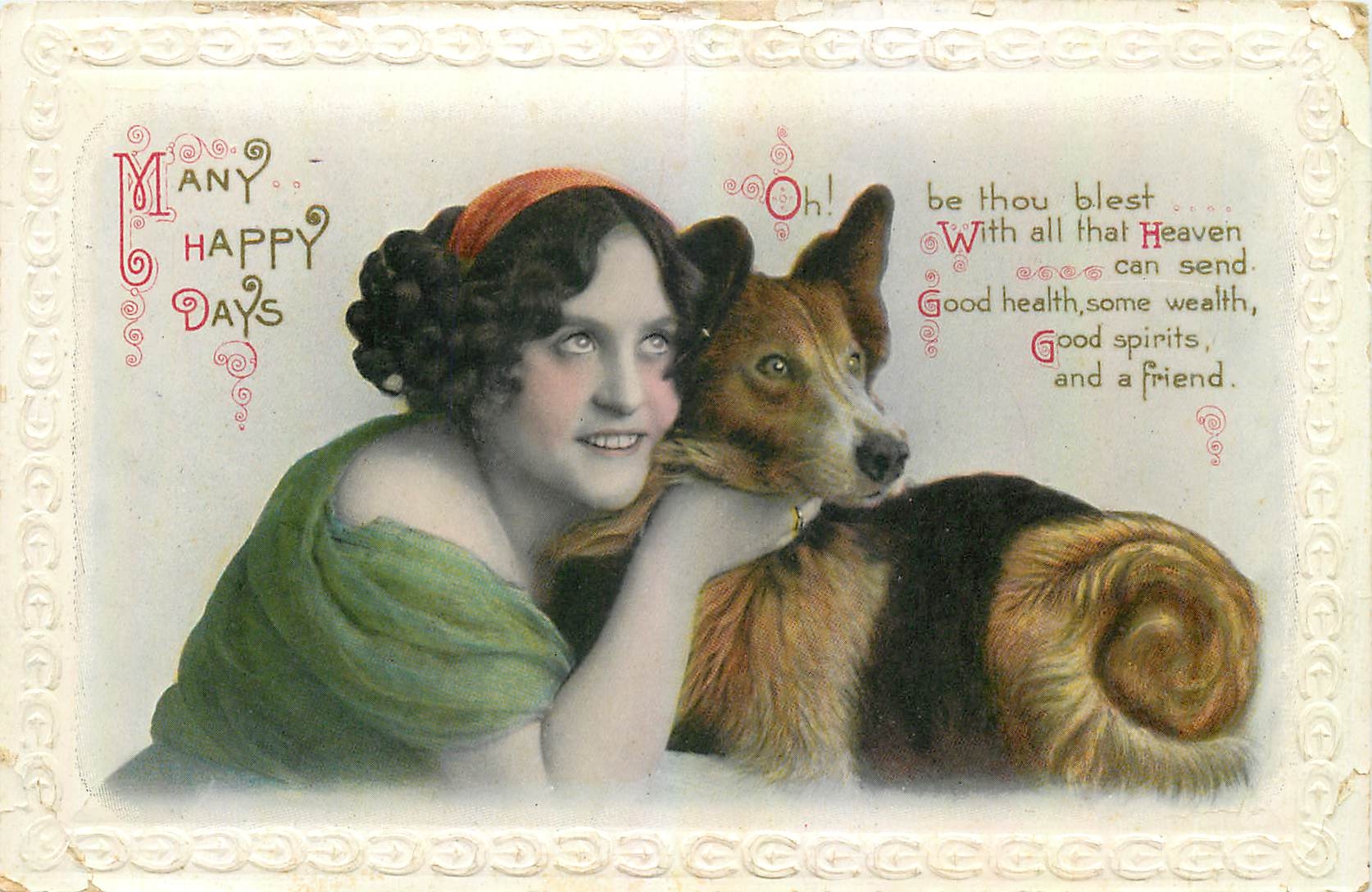 CPA Many Happy Days Femme Chien