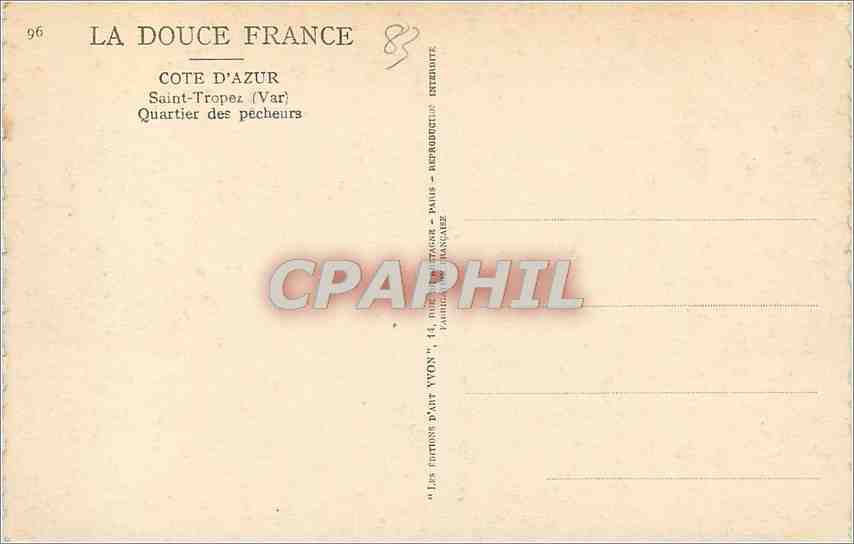 CPA Cote d'Azur Saint Tropez Var Quartier des Pecheurs Bateau Peche — Rückseite
