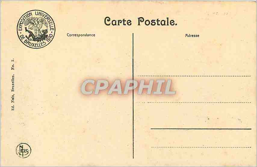 Palais des Fêtes — Exposition Universelle de Bruxelles 1910 — Ed. Nels, Bruxelles, No. 2 — Verso