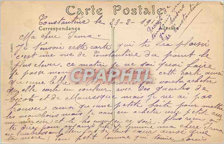 CPA Constantine Passerelle Sidi M'Cid Hopital Civil  — Rückseite