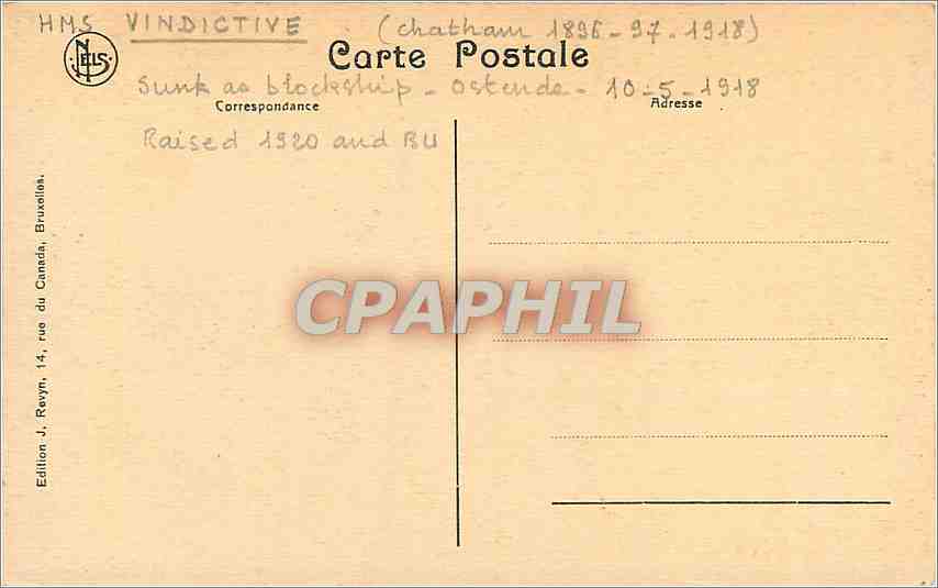 CPA Oostende Le Vindictive coule devant le port Bateau — Rückseite