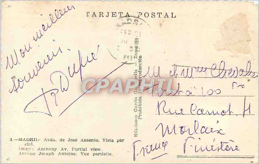 CPM Madrid Avda da Jose Antonio Vista Parcial  — Rückseite