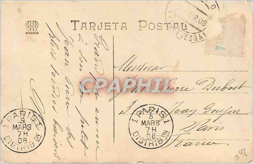 CPA Hauseur y Menet Madrid Vigo Nuevo Mercado  — Rückseite