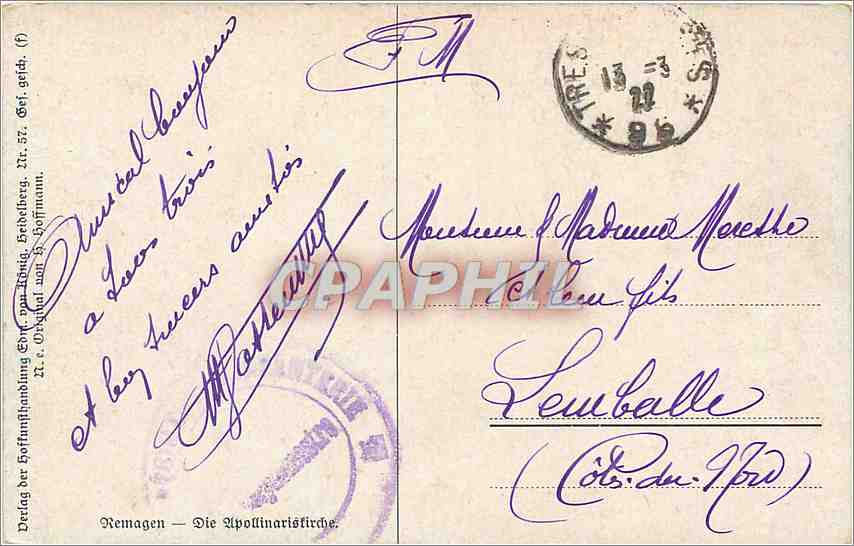 CPA Remagen Die Apollinarisfirche  — Verso
