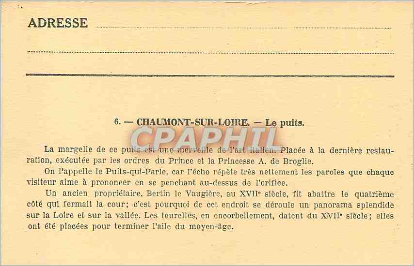 CPA Chateau de Chaumont sur Loire L et C Le Puits  — Rückseite