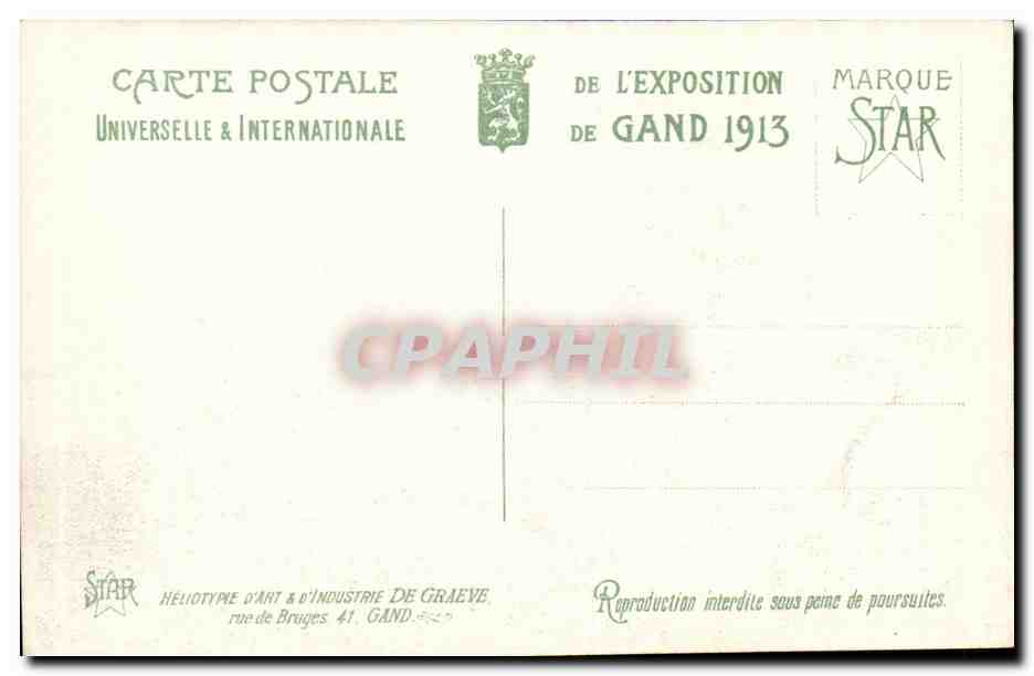 Exposition Universelle de Gand - 1913 — La Cour d'Honneur — éditeur STAR, n° 38 — Verso