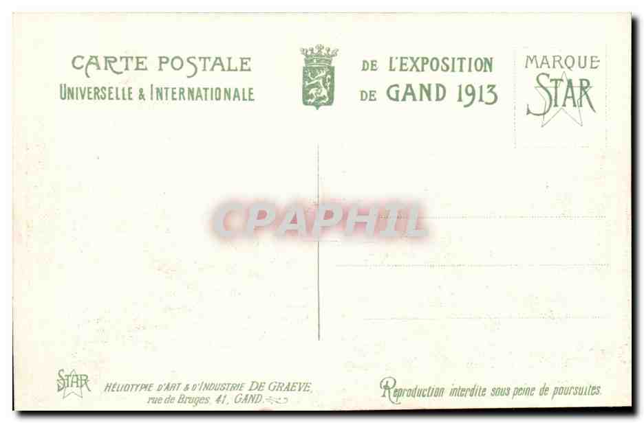 Exposition Universelle de Gand -Ghent-Belgique-Belgium-1913- Le Pavillion de la Ville de Gand-CPA — Rückseite