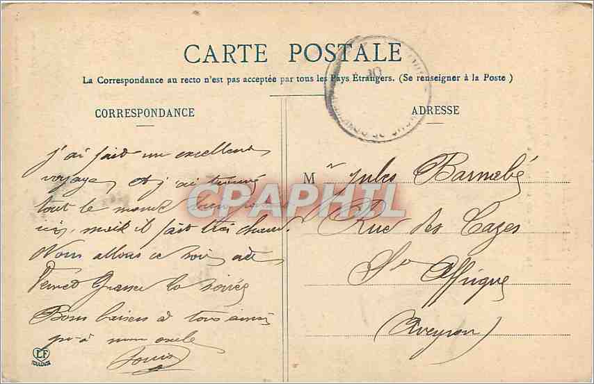 CPA Villefranche de Conflent Pyr Orient  — Verso