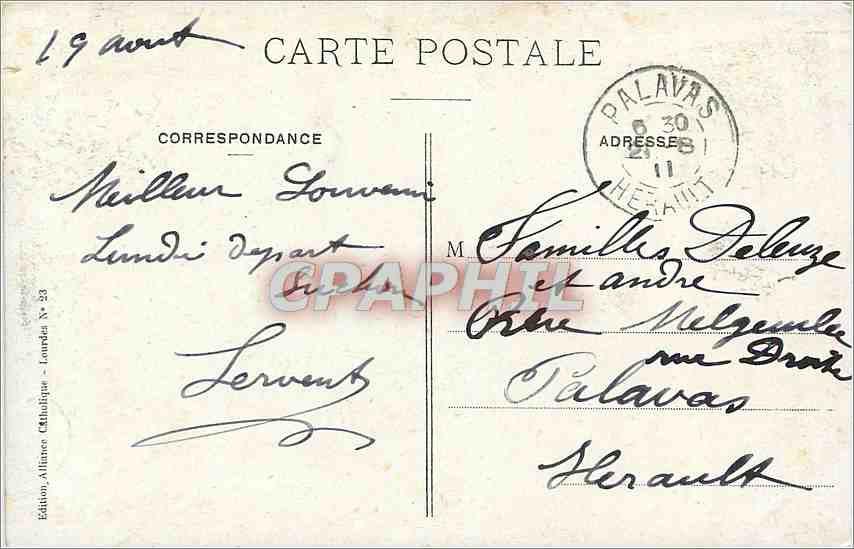 CPA Lourdes Le Boulevard de la Grotte Funiculaire — Verso