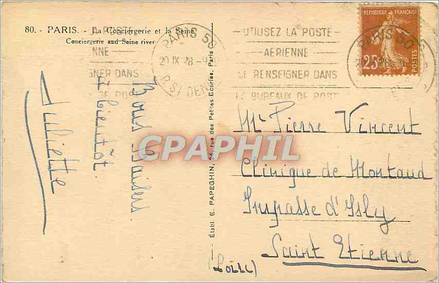 CPA Paris La Conciergerie et la Seine  — Rückseite