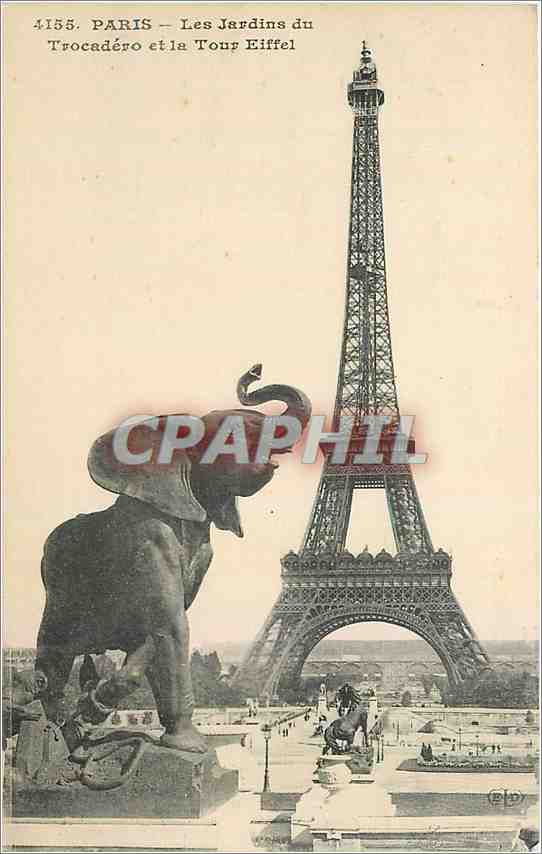 CPA Paris Les Jardin du Trocadero et la Tour Eiffel Elephant