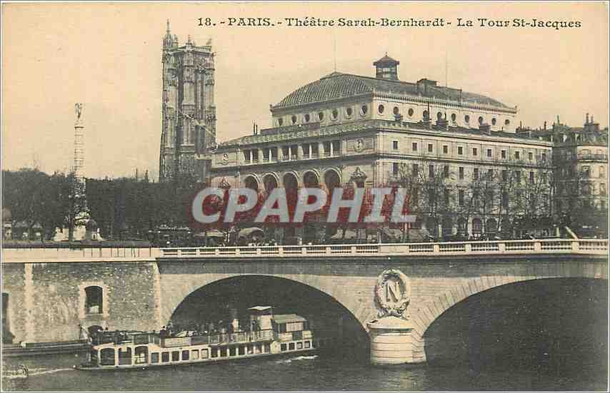 CPA Paris Theatre Sarah Bernhardt La Tour St Jacques Bateau Peniche