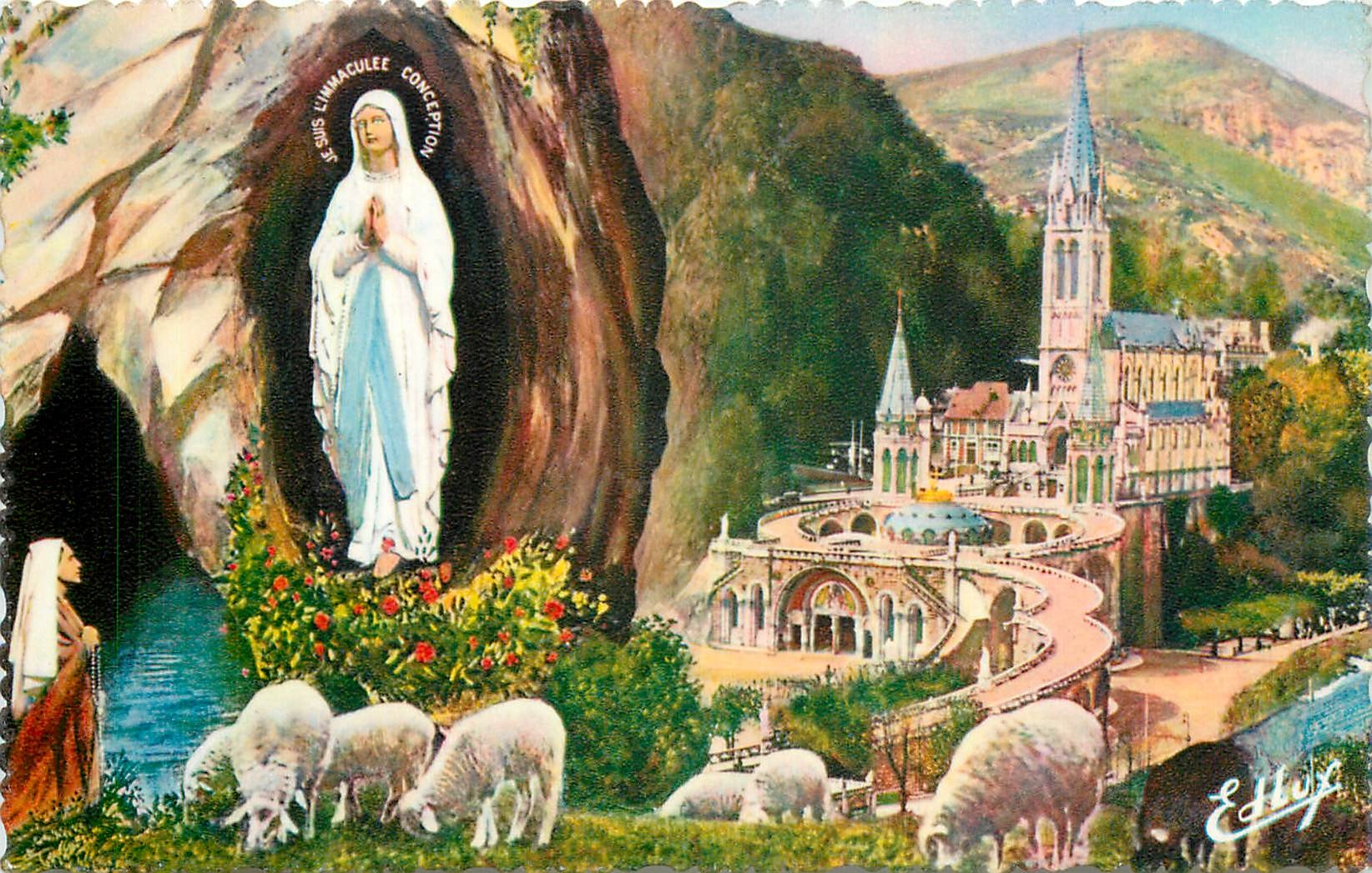 CPM Lourdes La Basilique et l'Apparition 