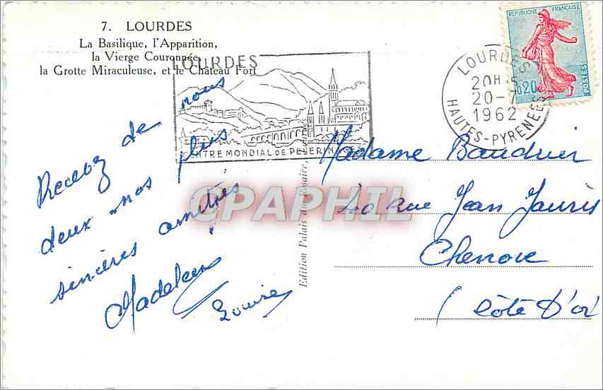 CPM Lourdes La Basilique l'Apparition  — Verso