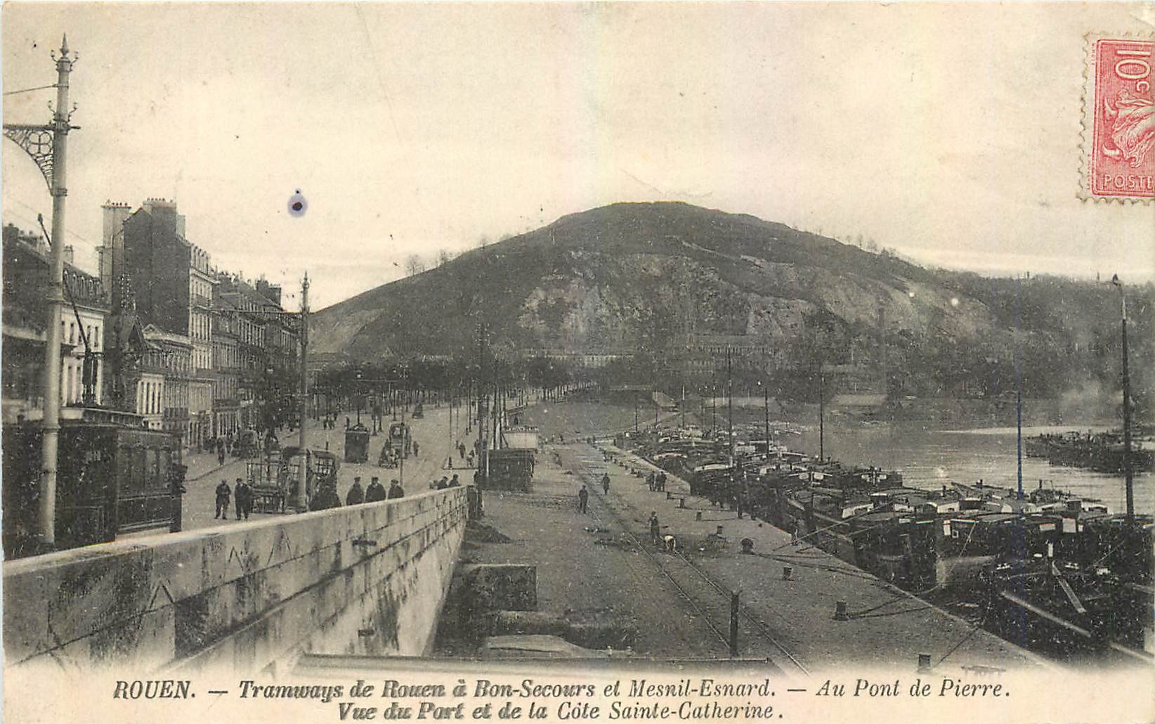 CPA Rouen Tramways de Rouen a Bon Secours et Mesnil Esnard Bateaux