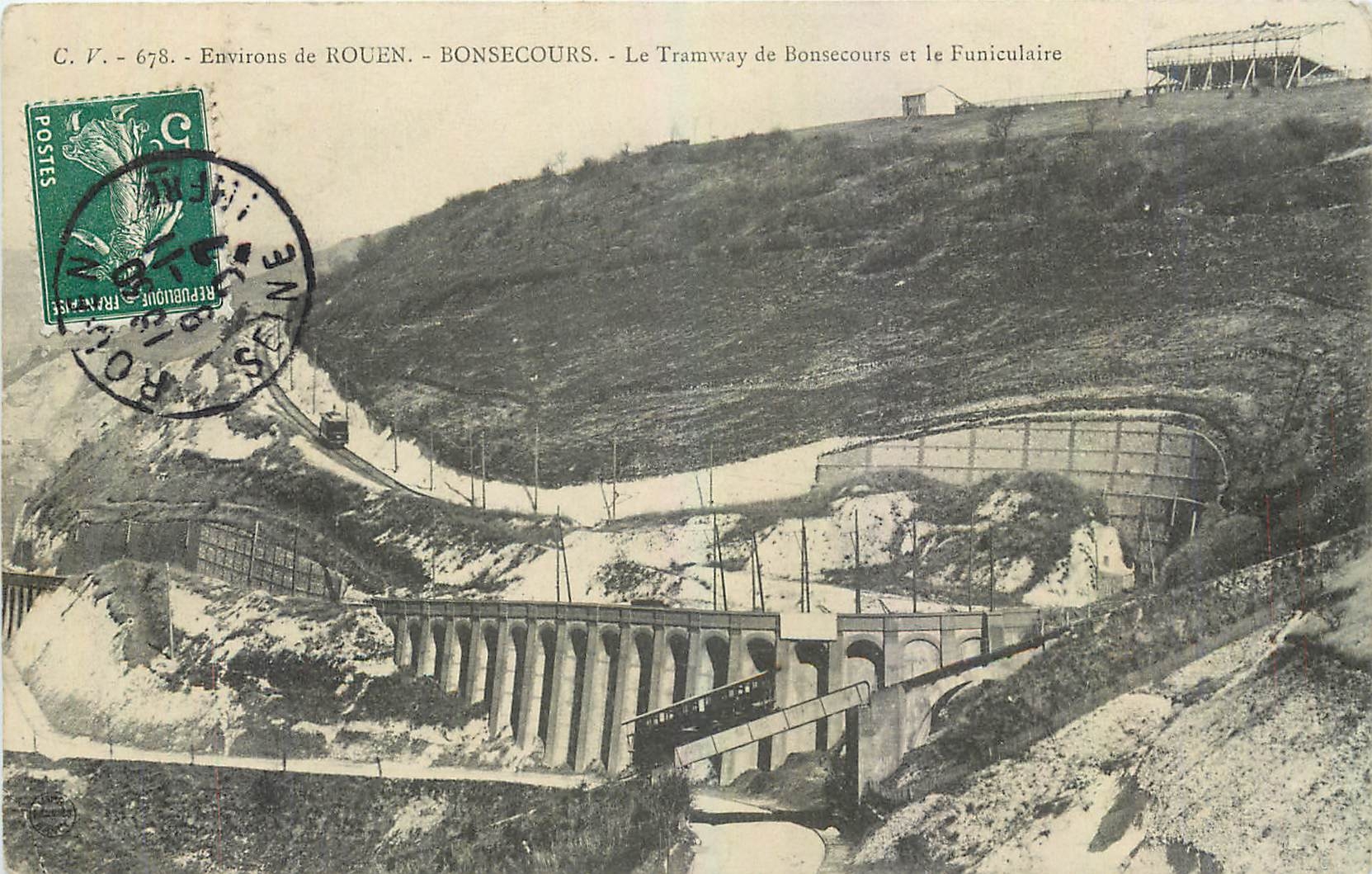 CPA Environs de Rouen Bonsecours Le Tramway de Bonsecours et le Funiculaire 