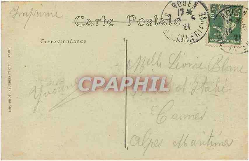 CPA Rouen Le Pont Boieldieu et la Cathedrale Tramway — Verso
