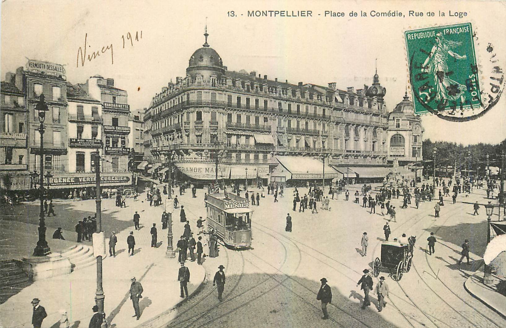 CPA Montpellier Place de la Comedie Rue de la Loge Tramway