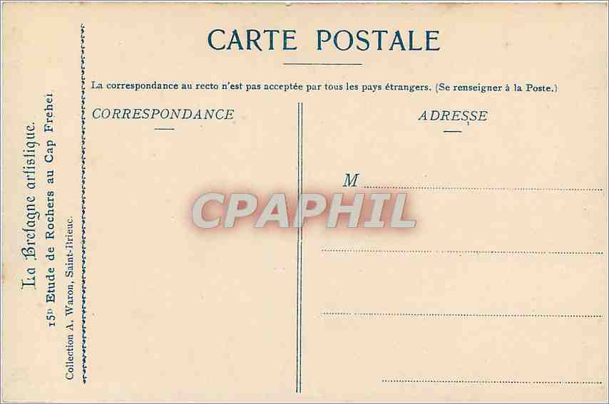 CPA Etude de Rochers au Cap Frehel  — Rückseite