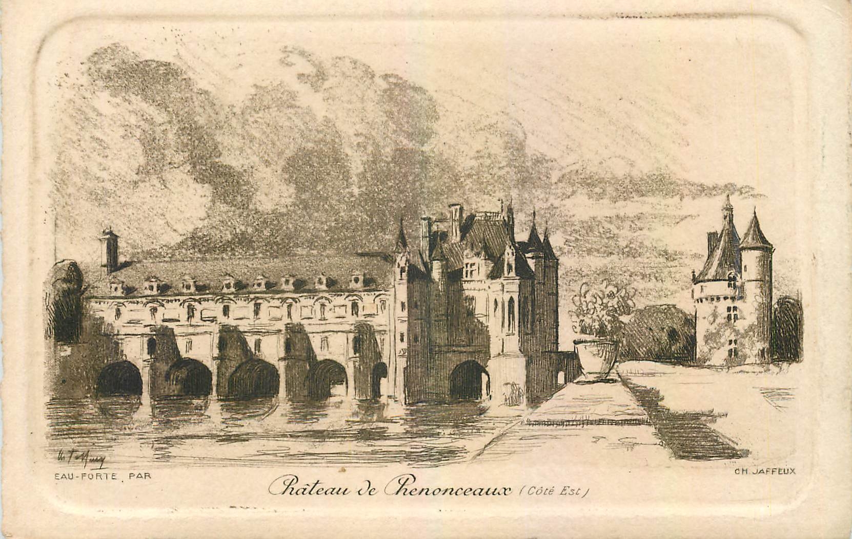 Castello di Chenonceaux (Lato Est) — incisione a bulino di Ch. Jaffeux
