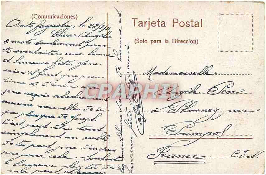 CPA Autofagasta Bahia La Poza Propriedad de los Editores Mattensohn Grimm Valparaiso  — Rückseite