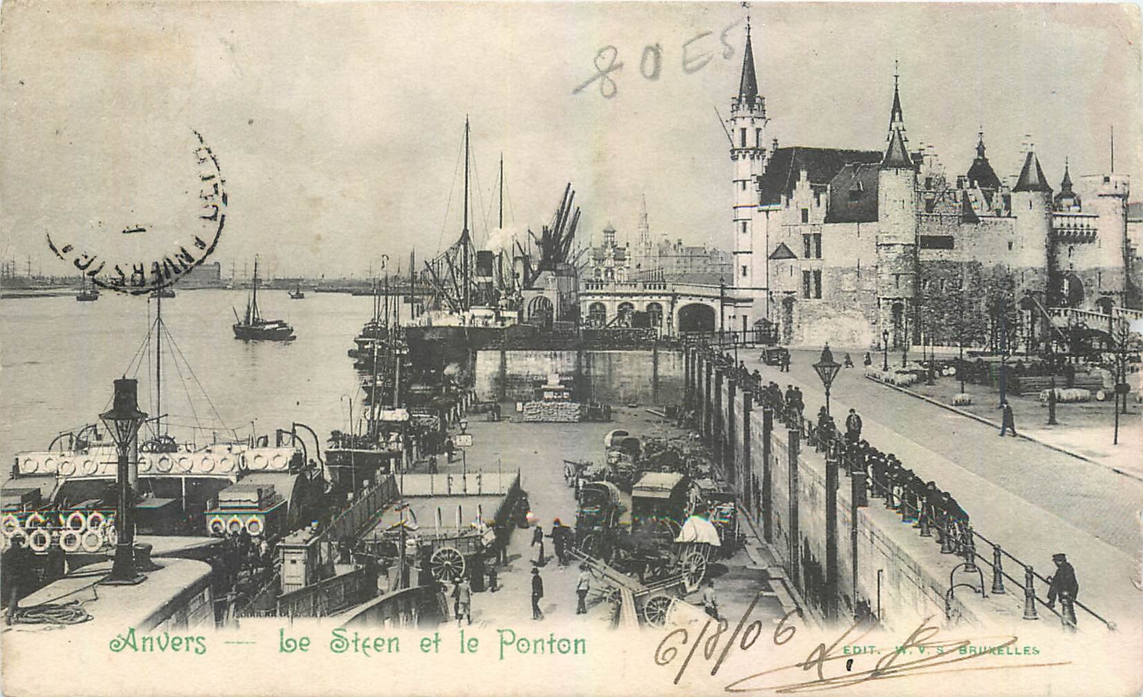 CPA Anvers Le Steen et le Ponton Bateaux