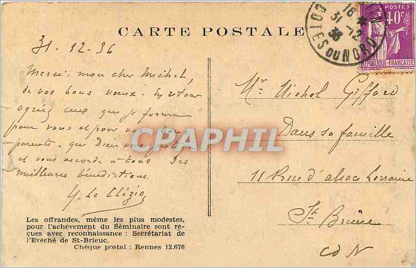CPA Petit Seminaire de Quindin C du N  — Rückseite