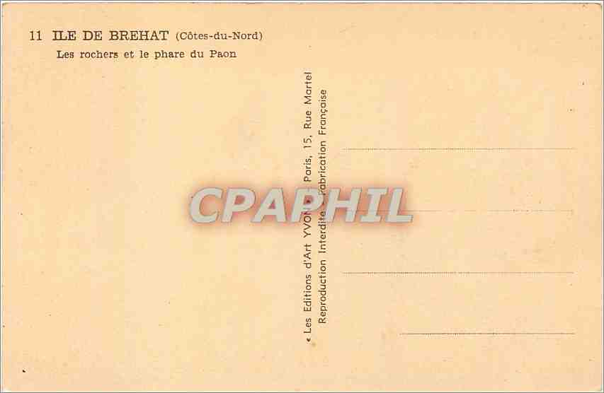 CPA Ile de Brehat Le Phare du Paon  — Verso