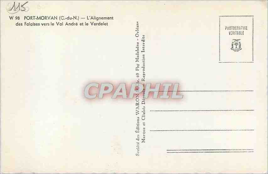 CPM Port Morvan C du N L'Alignement des Falaises vers le Val Andre et le Verdelet  — Rückseite