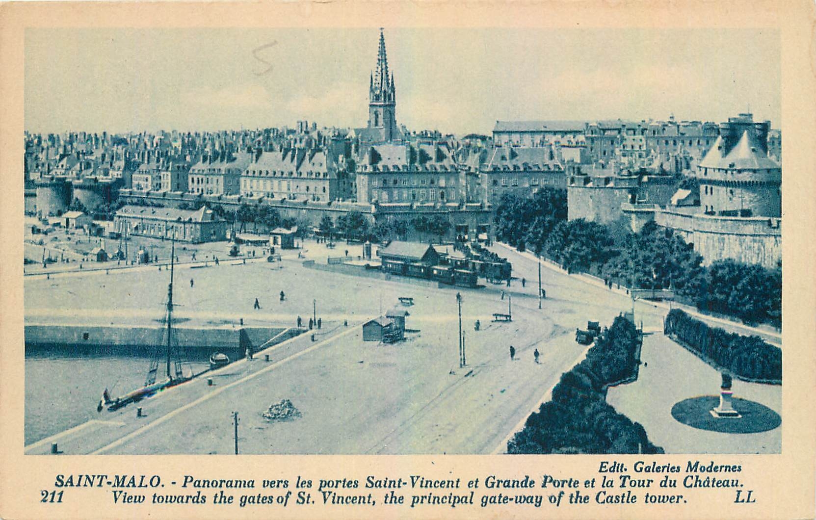 Saint-Malo - Panorama vers les portes Saint-Vincent et Grande Porte et la Tour du Château — Edit. Galeries Modernes, n°211