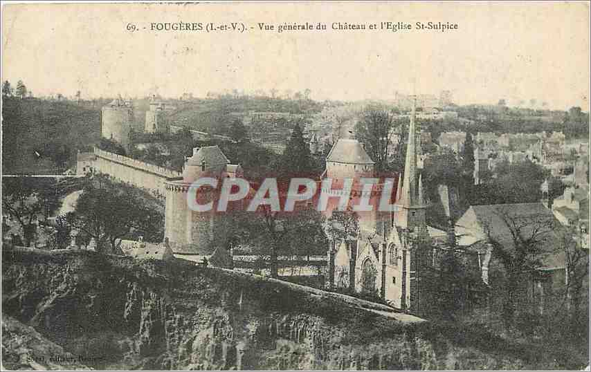 Fougères (Ille-et-Vilaine) — Vue générale du Château et de l'Église Saint-Sulpice — éditeur non identifié, n° 69