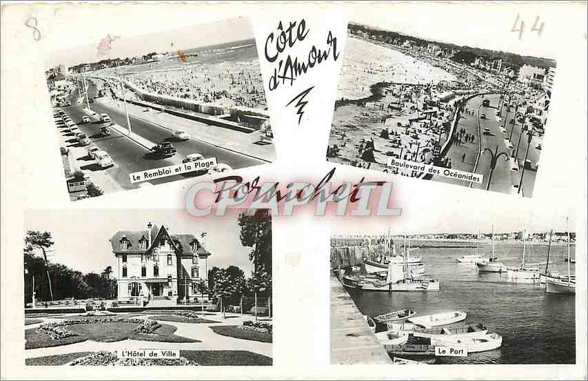 CPM Cote d'Amour Pornichet Le remblai et la plage Boulevard des Oceanides L'hotel de ville Le port B