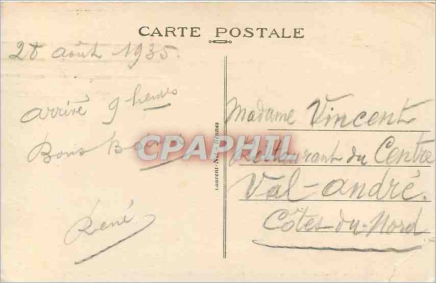 CPA Le Vieux Rennes Vue prise du cote du mail  — Rückseite