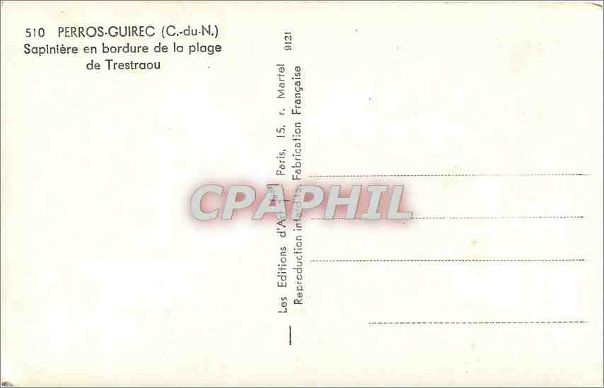 CPA Perros Guirec C du N Sapiniere en bordure de la plage de Trestraou  — Verso