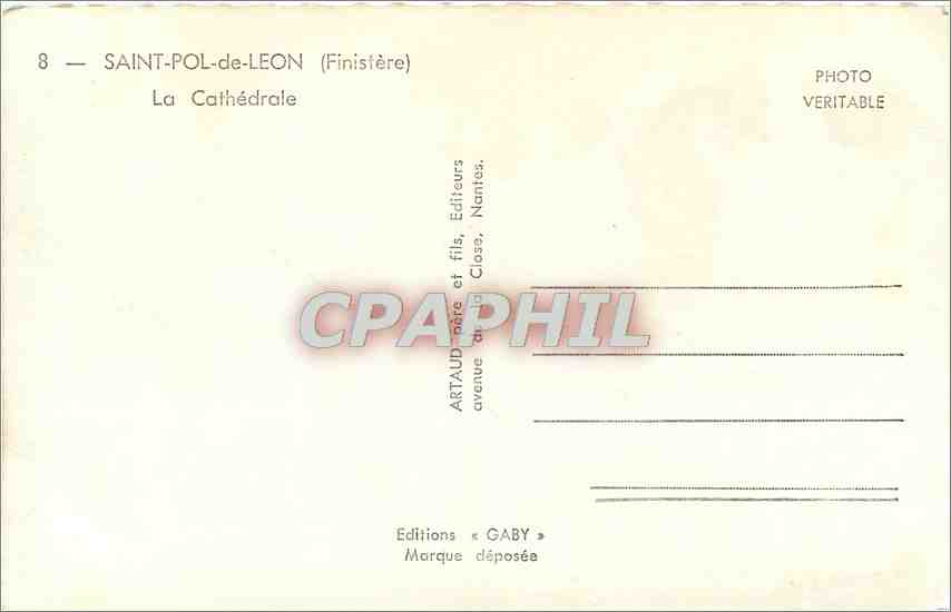 CPM Saint Pol de Leon Finistere La Cathedrale  — Rückseite