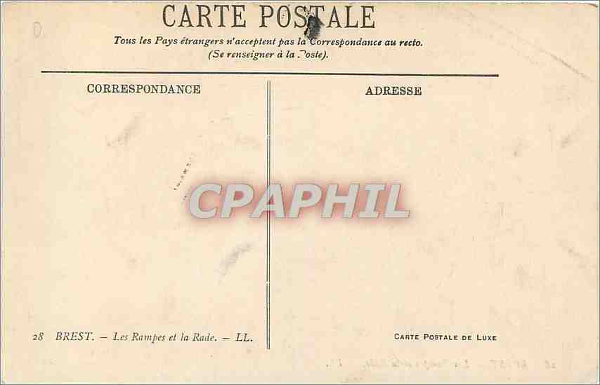 CPA Brest Les Rampes et la Rade  — Rückseite