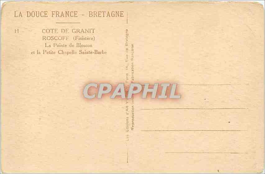 CPA Roscoff Finistere La Pointe de Bloscon et la Petite Chapelle Sainte Barbe  — Rückseite