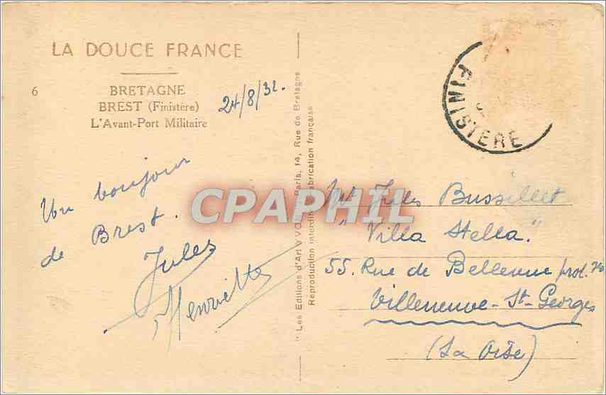 CPA Brest Finistere L'Avant Port Militaire  — Rückseite