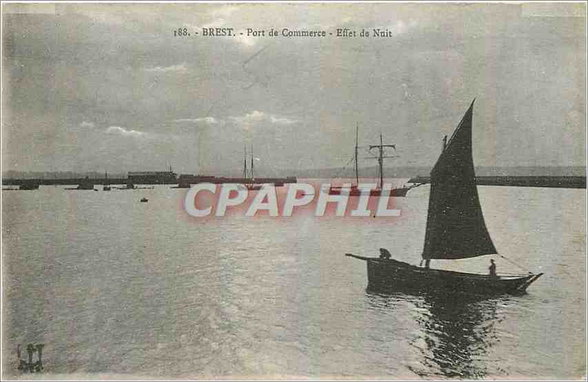 CPA Brest Port de Commerce Effet de nuit Bateau