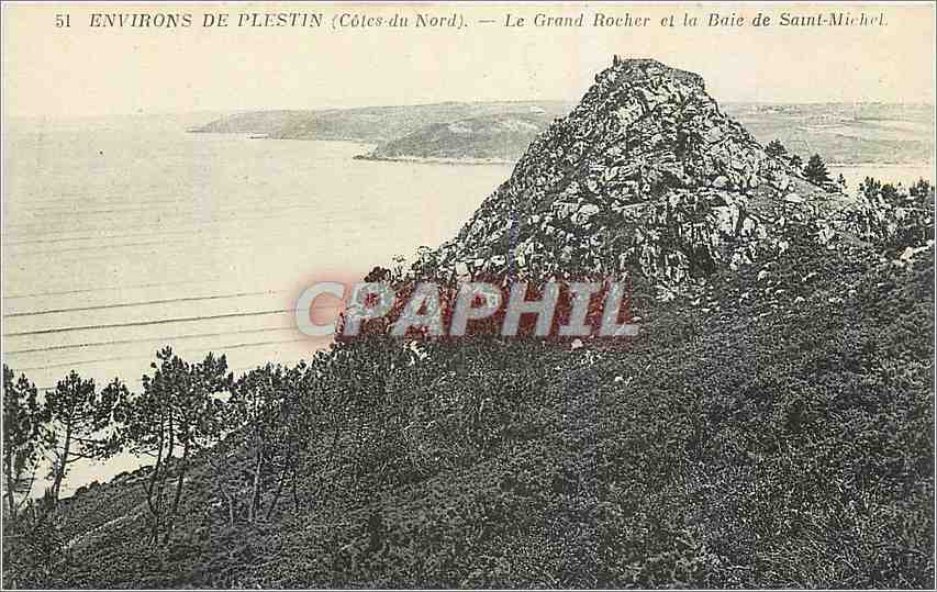 Environ de Plesstin (Côtes-du-Nord) — Le Grand Rocher et la Baie de Saint-Michel — Ancien Éd. Neudraen et Cie, 52, av. de Bretuil, Paris