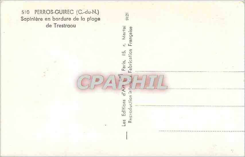 CPA Perros Guirec C du  N Sapiniere en bordure de la plage de Trestraou  — Verso