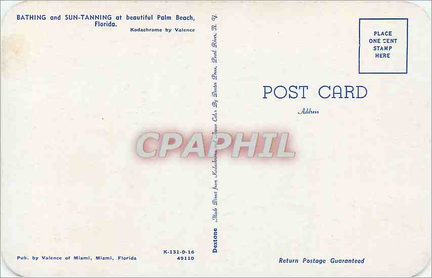 CPA Bathing and Sun Tanning at beautiful Palm Beach Florida  — Rückseite